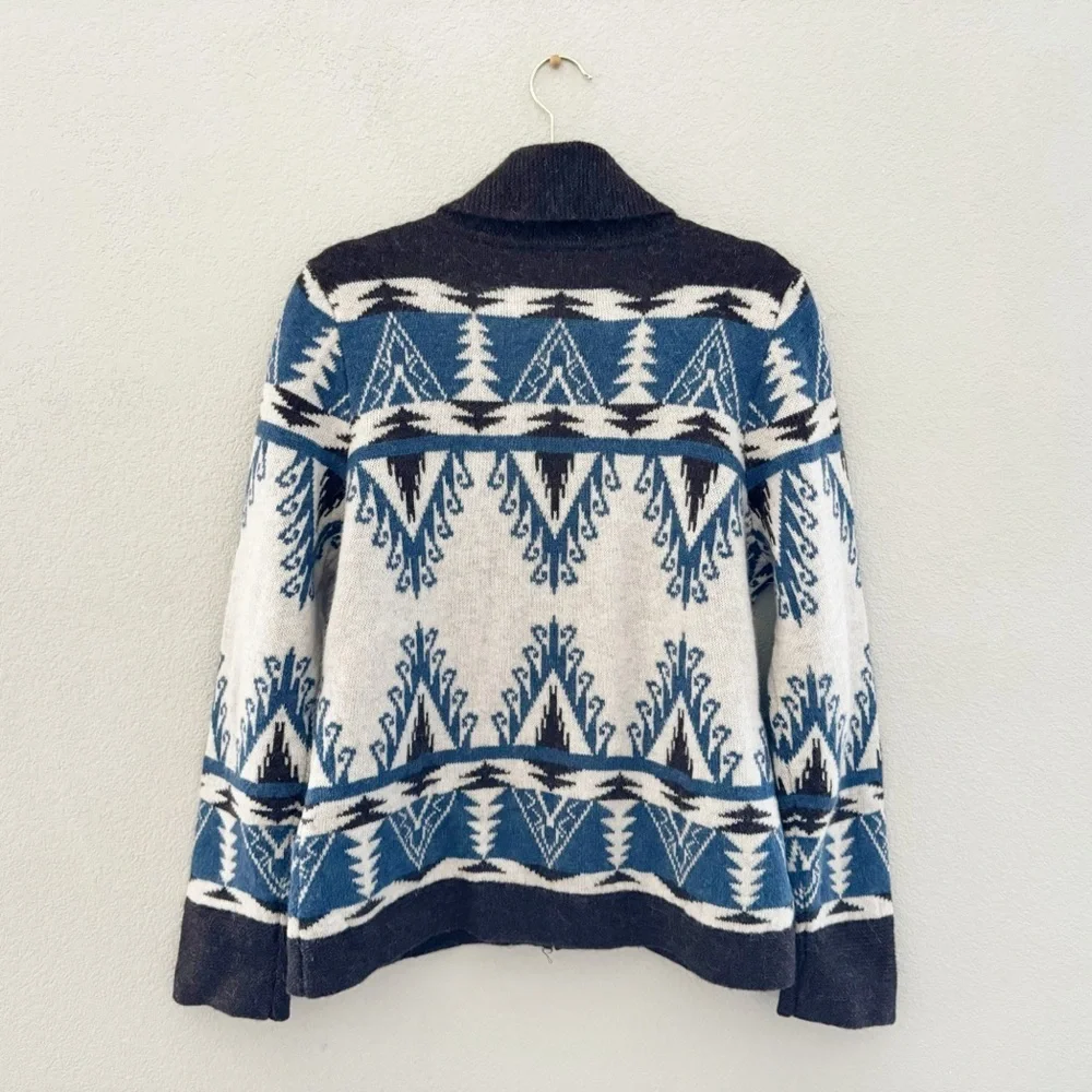 Pendleton Cardigan Sweater Wool Alpaca Knit Aztec Southwestern Country  Blue L - Picture 2 of 8